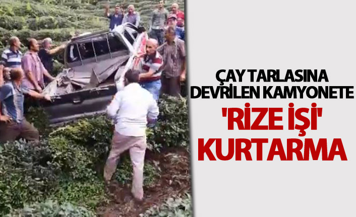 Çay tarlasına devrilen kamyonete 'Rize işi' kurtarma