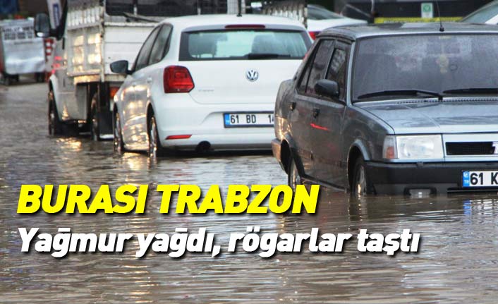 Trabzon'da yağmur yağdı, rögarlar taştı