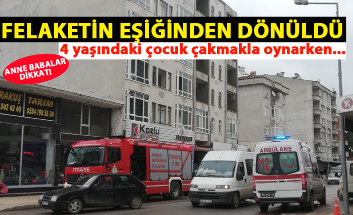 Küçük çocuk çakmakla oynarken yangın çıkardı