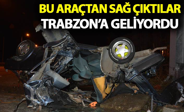 Hurdaya dönen araçtan sağ çıktılar - Trabzon'a geliyordu