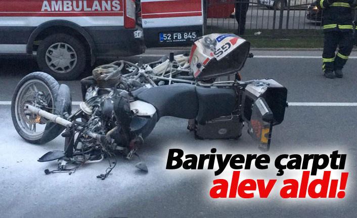 Bariyere çarptı alev aldı