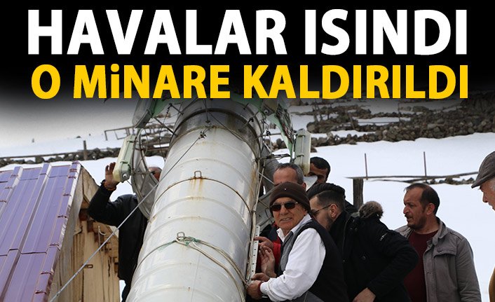 Havalar ısındı, yatan minare kaldırıldı 