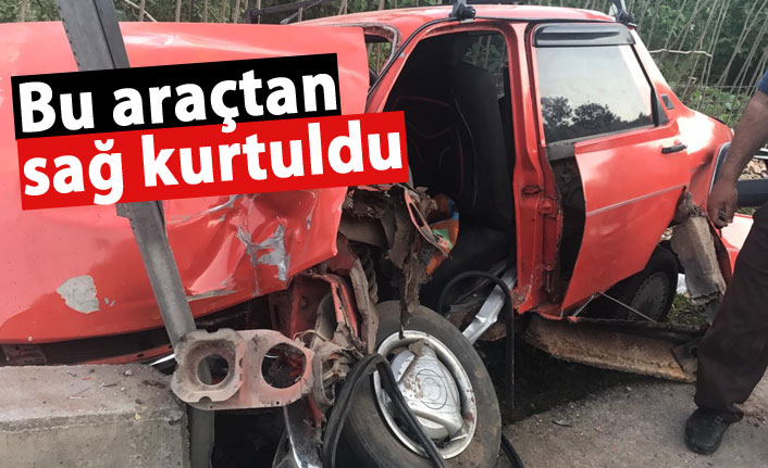 Hurdaya dönen araçtan sağ kurtuldu