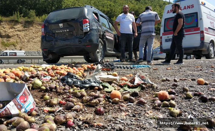 Otomobil meyve alanlara çarptı! Yaralılar var