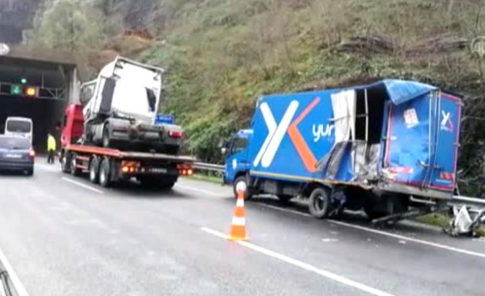 Ordu'da kargo yüklü kamyona arakadan çarpan tırın sürücüsü öldü.