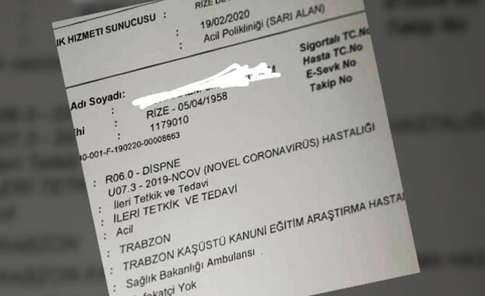 Rize'deki koronavirüs belgesini paylaşan çalışana soruşturma!