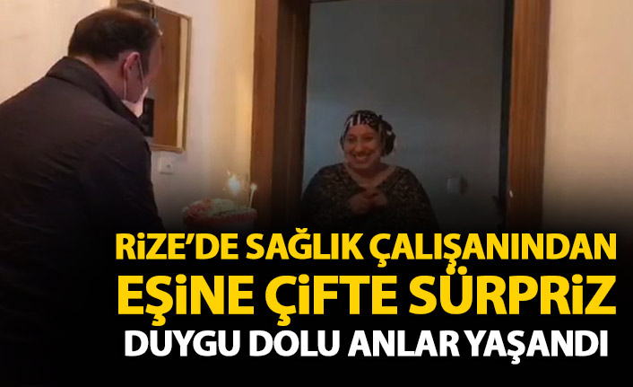 Rize'de sağlık çalışanından eşine çifte sürpriz! 28 gün sonra...