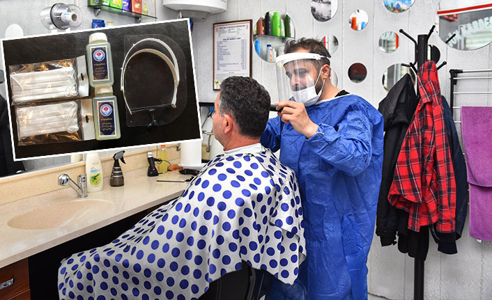 Trabzon'da berberlere siperlik ve maske desteği