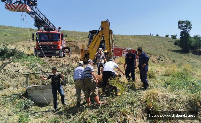 Kuyuya düşen büyükbaş hayvanı itfaiye kurtardı