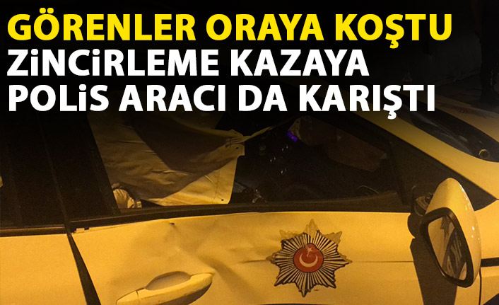 Rize'de zincirleme kaza! Polis arabası da karıştı!