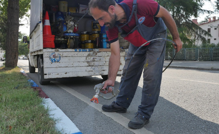 Trabzon'da bulvarlar bordo-maviye boyanıyor