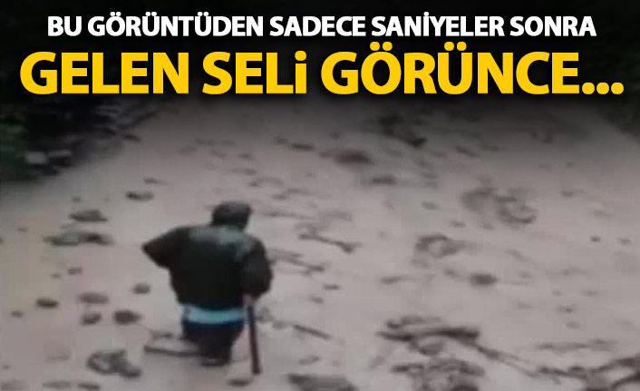 Saniyelerle sel sularına kapılmaktan kurtuldu