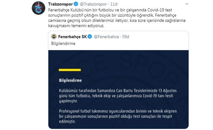 Trabzonspor'dan Fenerbahçe'ye "geçmiş olsun" mesajı