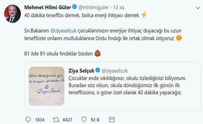 81 ildeki 81 okula fındık gönderildi