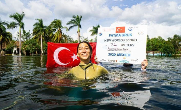 Serbest dalışçı Fatma Uruk’tan 3 günde 3 dünya rekoru