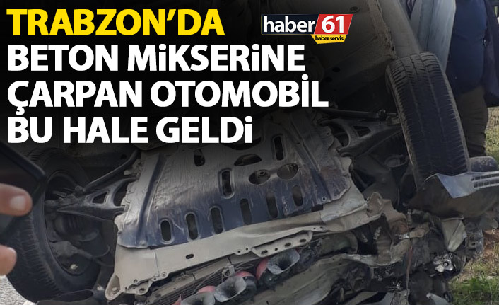 Trabzon’da beton mikserine çarpan otomobil takla attı