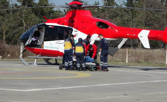 Kalp krizi geçirdi imdadına ambulans helikopter yetişti