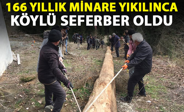 166 yıllık caminin minaresi yıkılınca köylü harekete geçti