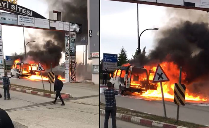 Giresun'da araç alev topuna döndü