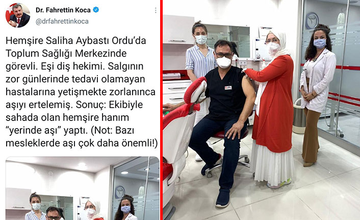 Ordulu hemşireden eşine yerinde aşı