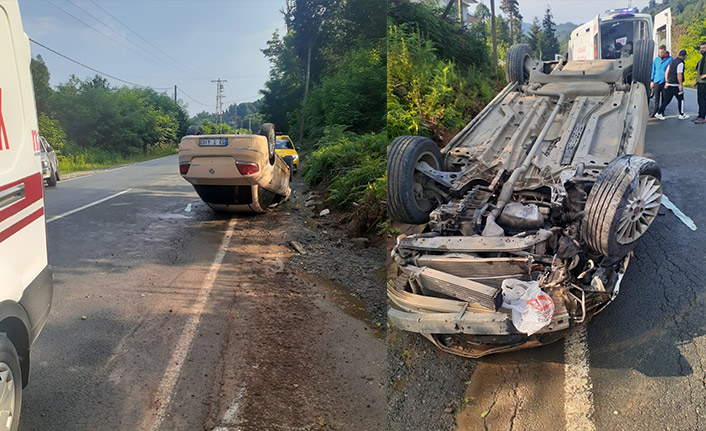 Rize'de ticari taksi takla attı 5 kişi yaralandı.