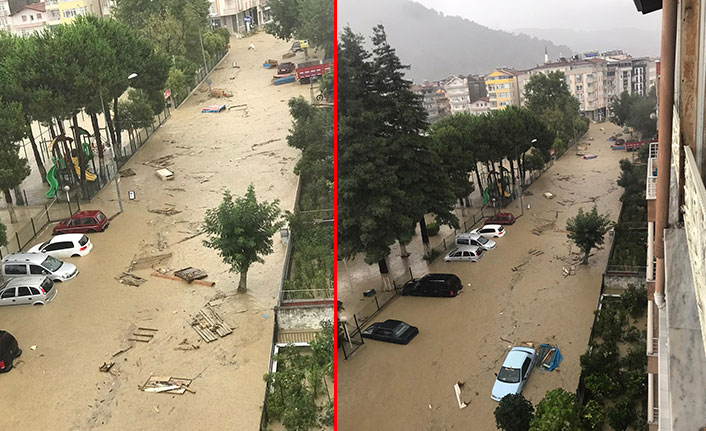 Samsun'da sağanak sonrası sokaklar göle döndü