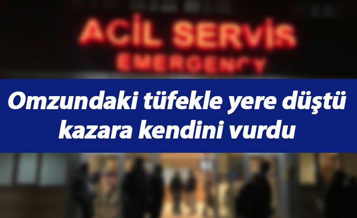 Omzundaki tüfekle yere düşünce kendini vurdu