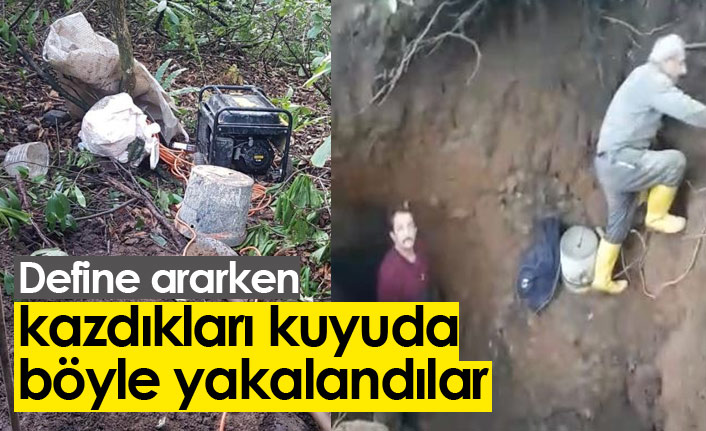 Define ararken kazdıkları kuyuda yakalandılar