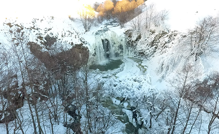 Ordu'da Çiseli Şelalesi kısmen dondu