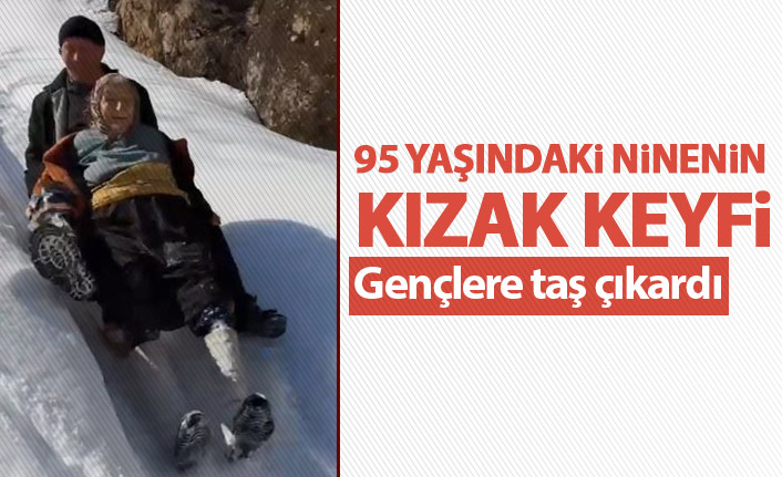 95 yaşındaki Saadet ninenin tahta kızak keyfi