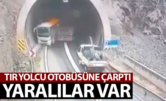 Kontrolden çıkan tır yolcu otobüsüne çarptı! 6 kişi yaralandı