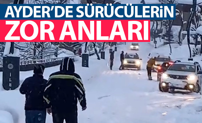 Ayder Yaylası’ndaki karda sürücülerin zor anları