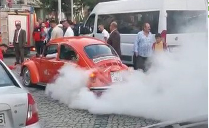 Düğün konvoyunda lastik yakan araç trafikten men edilidi