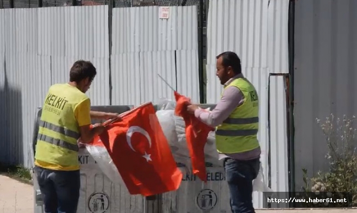 Belediye işçilerinin Türk bayrağı hassasiyeti takdir topladı