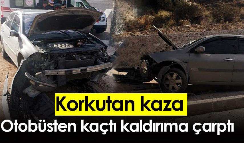 Gümüşhane'de korkutan kaza! Otobüsten kaçtı kaldırıma çarptı