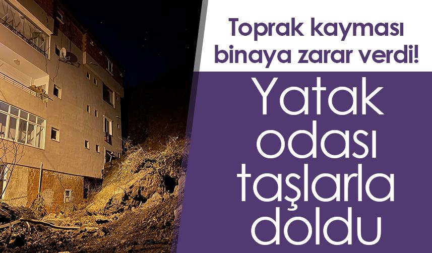 Samsun'da toprak kayması binaya zarar verdi! Yatak odası taşlarla doldu