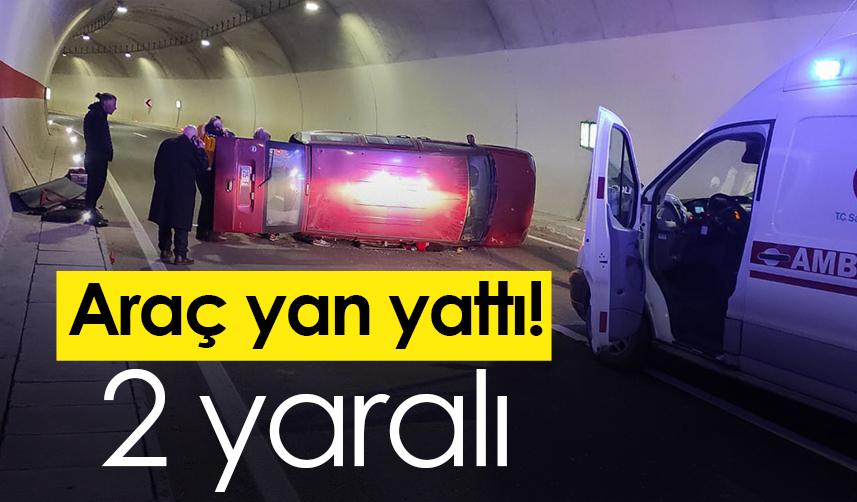 Gümüşhane'de araç yan yattı! 2 yaralı