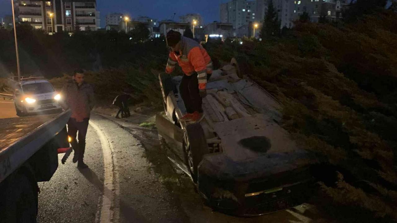 Takla atan araçtan burnu bile kanamadan çıktı