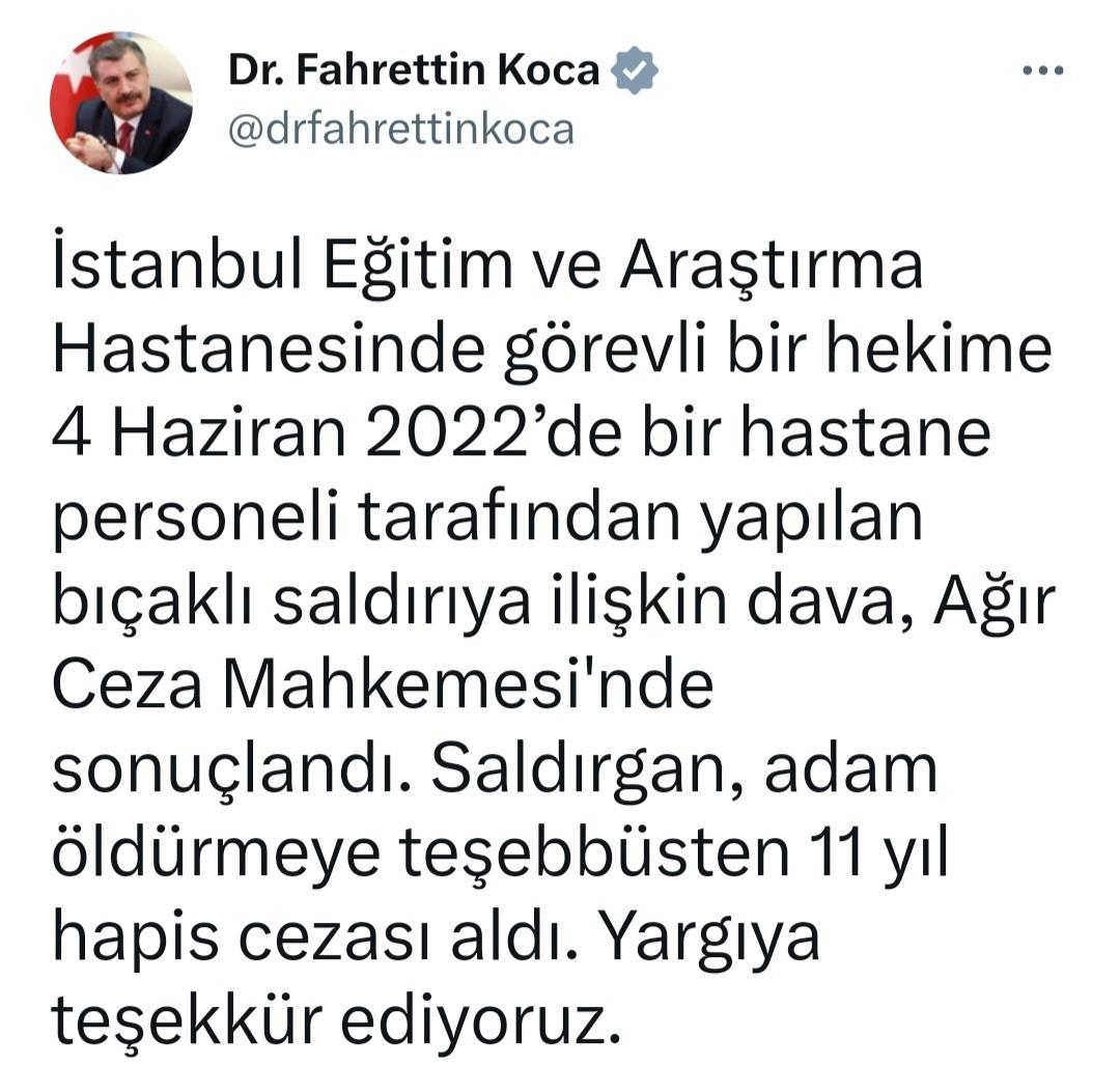 Doktora bıçakla saldıran temizlik görevlisine 11 yıl hapis cezası