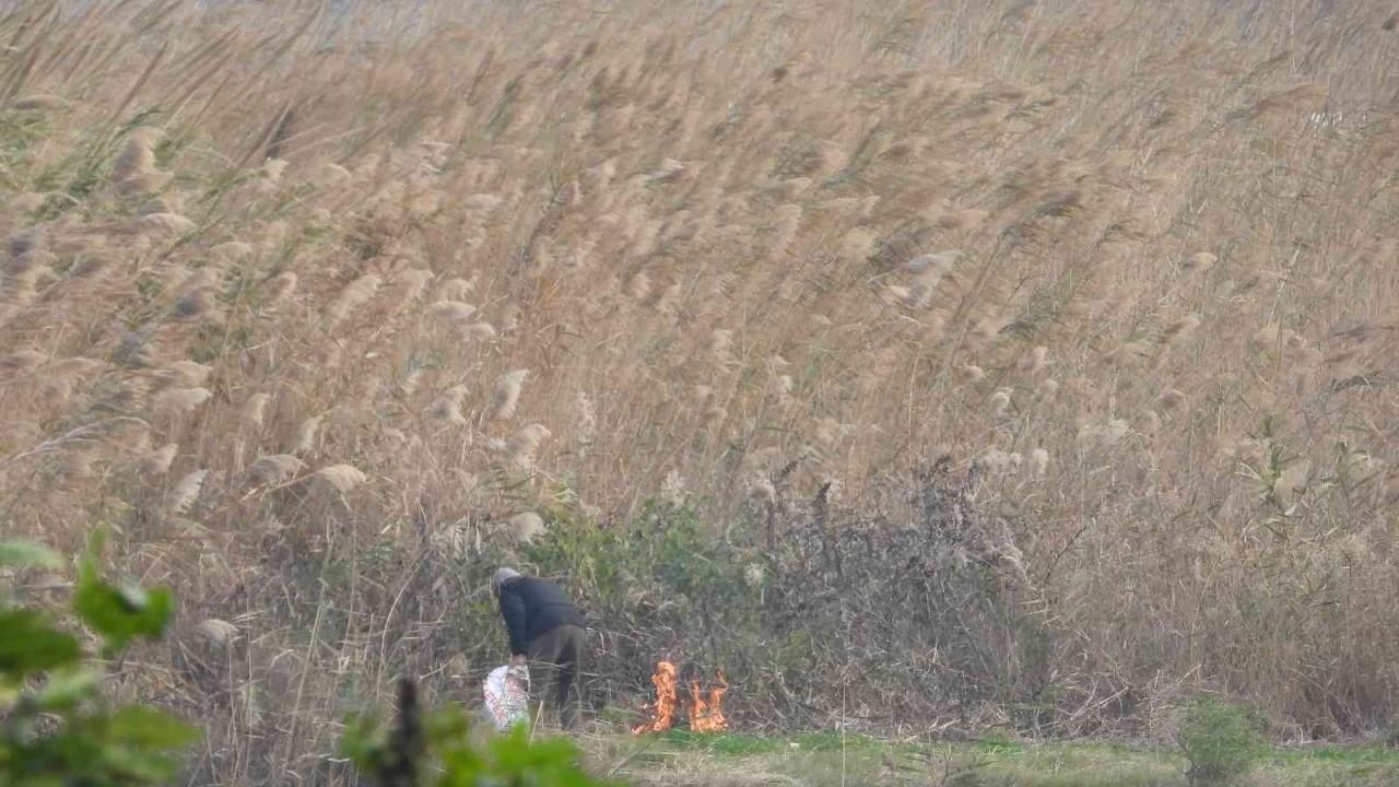 Sazlık alanda yangın çıkartan şahıs suçüstü yakalandı