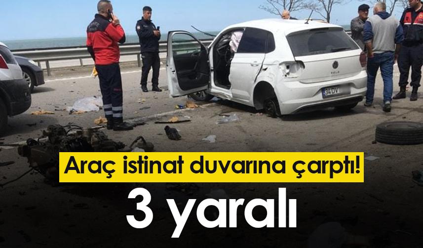 Giresun'da araç istinat duvarına çarptı! 3 yaralı