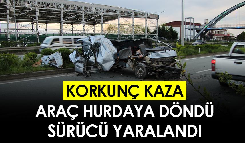 Rize'de hurdaya dönen aracın sahibi yaralandı