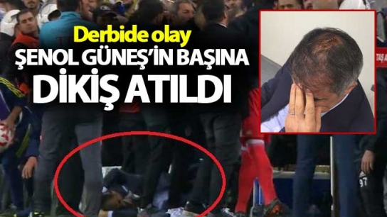 Derbide olay: Şenol Güneş'in kafasına madde attılar