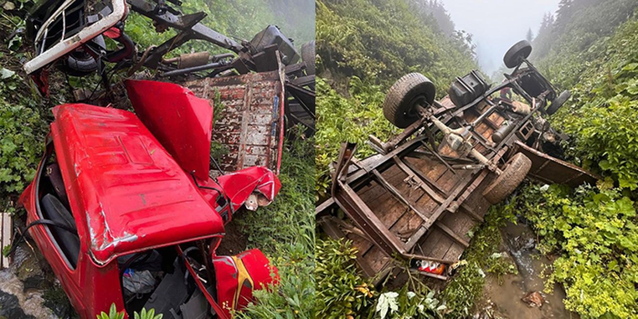 Rize'de kamyonet uçuruma yuvarlandı! 1 ölü, 1 yaralı