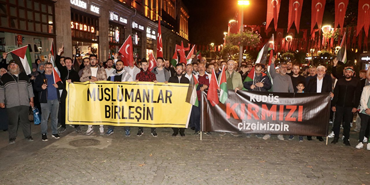 Trabzon'da İsrail'in saldırılarına protesto sürüyor