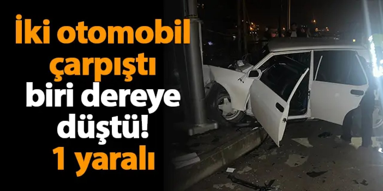 Rize'de iki otomobil çarpıştı biri dereye düştü! 1 yaralı