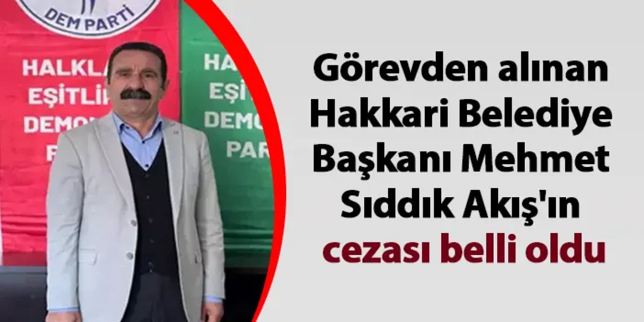 Görevden alınan Hakkari Belediye Başkanı Mehmet Sıddık Akış'ın cezası belli oldu