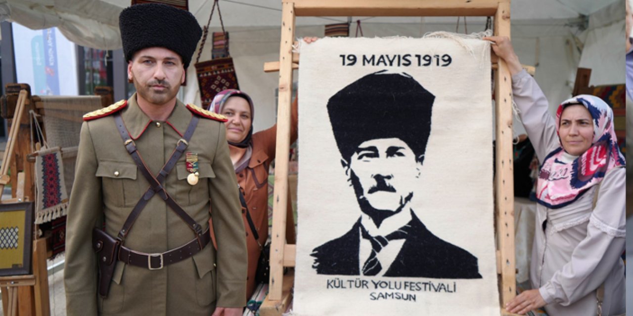 Samsun'da 155 bin kişi ilmek atarak Atatürk portresi ördü
