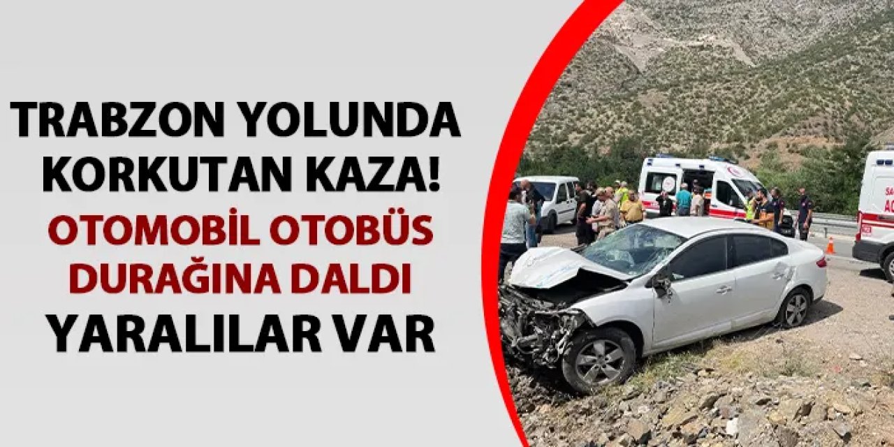 Trabzon-Gümüşhane yolunda korkutan kaza! Otomobil otobüs durağına daldı