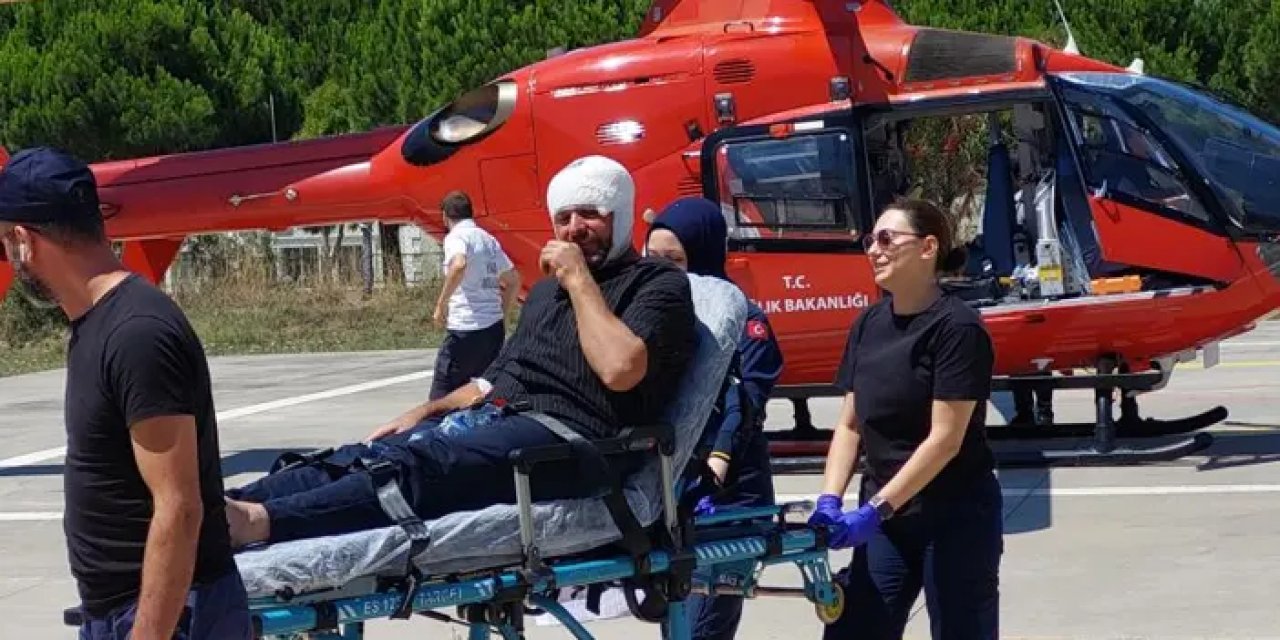 Samsun'da kafasına harç makinesinin demiri çarpıt! Ambulans helikopter imdadına yetişti